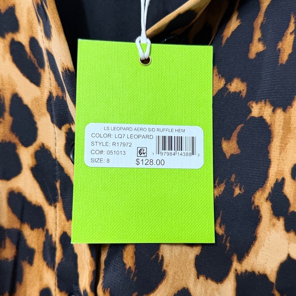 Sam Edelman Satin Collar Neckline Long Sleeve Leopard Mini Shirt Dress - Picture 6 of 11